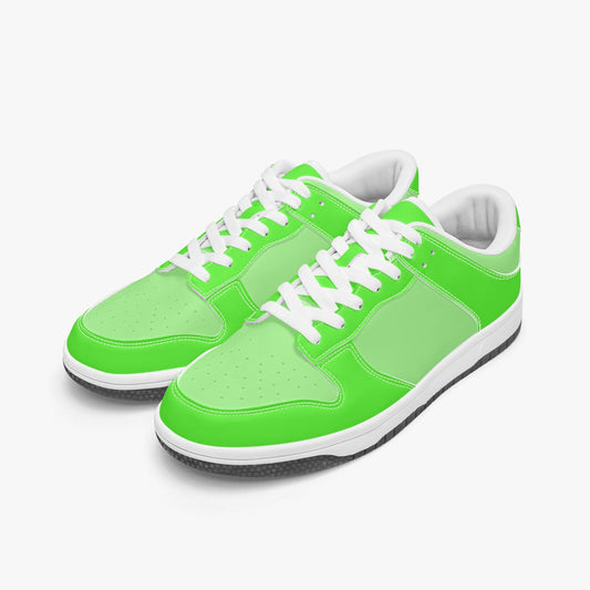 Unique neon green low top leather sneakers. Crafted with premium leather, these sneakers feature varying neon green color ways for a playful look. Versatile and durable. Shop now for a bold fashion statement!